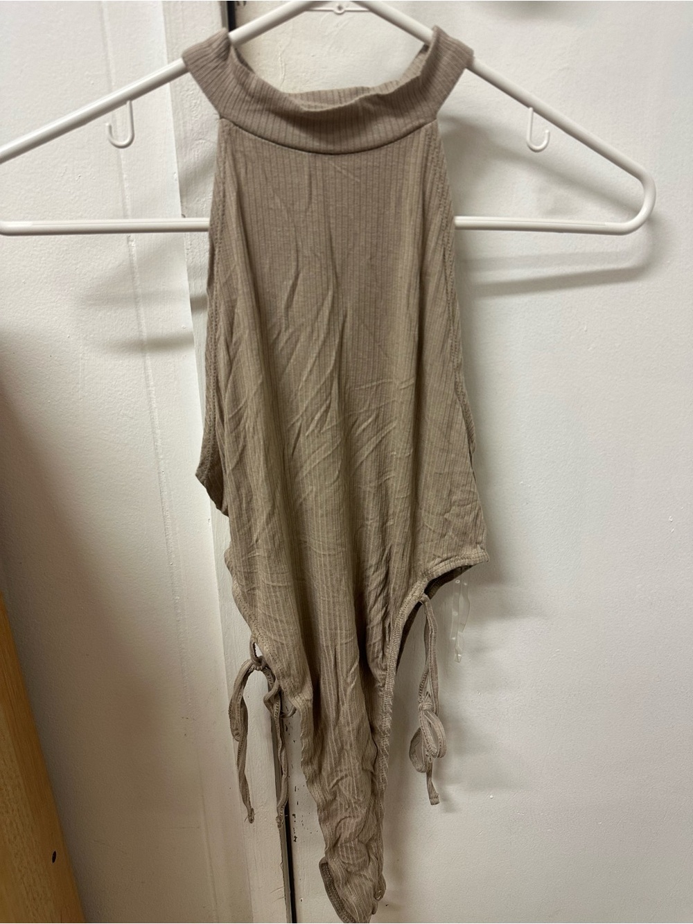 Madden Girl Asymmetrical Taupe Ribbed Tie-Side Skirt